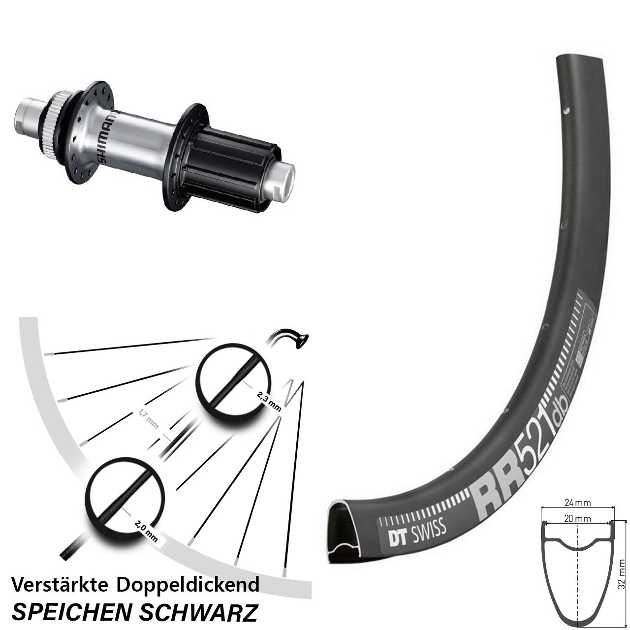 Disc Hinterrad 28 Zoll DT Swiss RR521 Shimano FH-RS770 8-12 fach HG 12x142