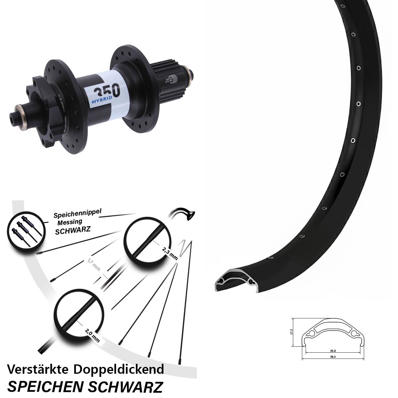 6-Loch Hinterrad 29 Zoll Ryde Disc 35 DT Swiss 350 Hybrid Micro Spline QR Boost