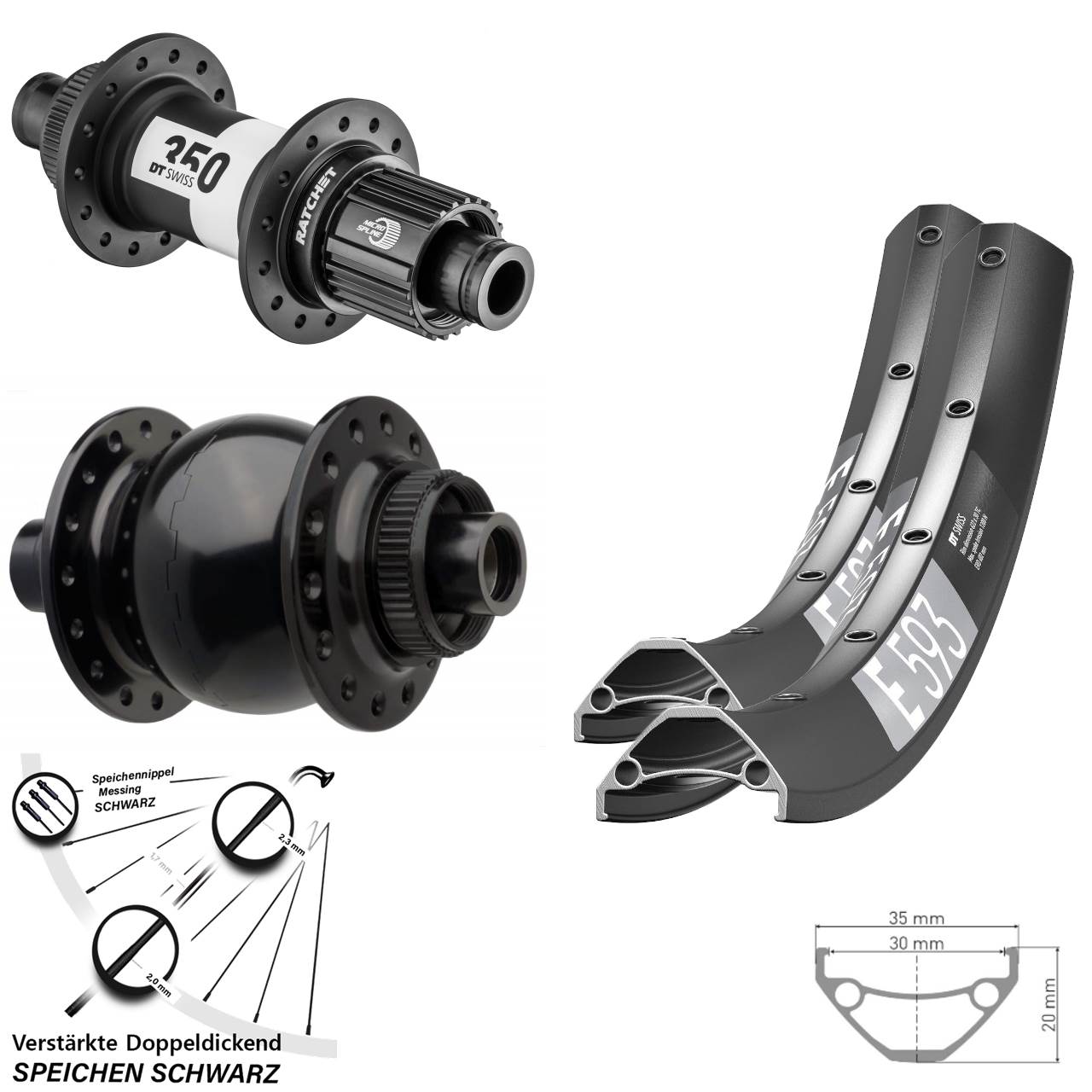 Laufradsatz Centerlock 29 Zoll DT Swiss E 593 350 SON 28 Micro Spline 15x110 12x148
