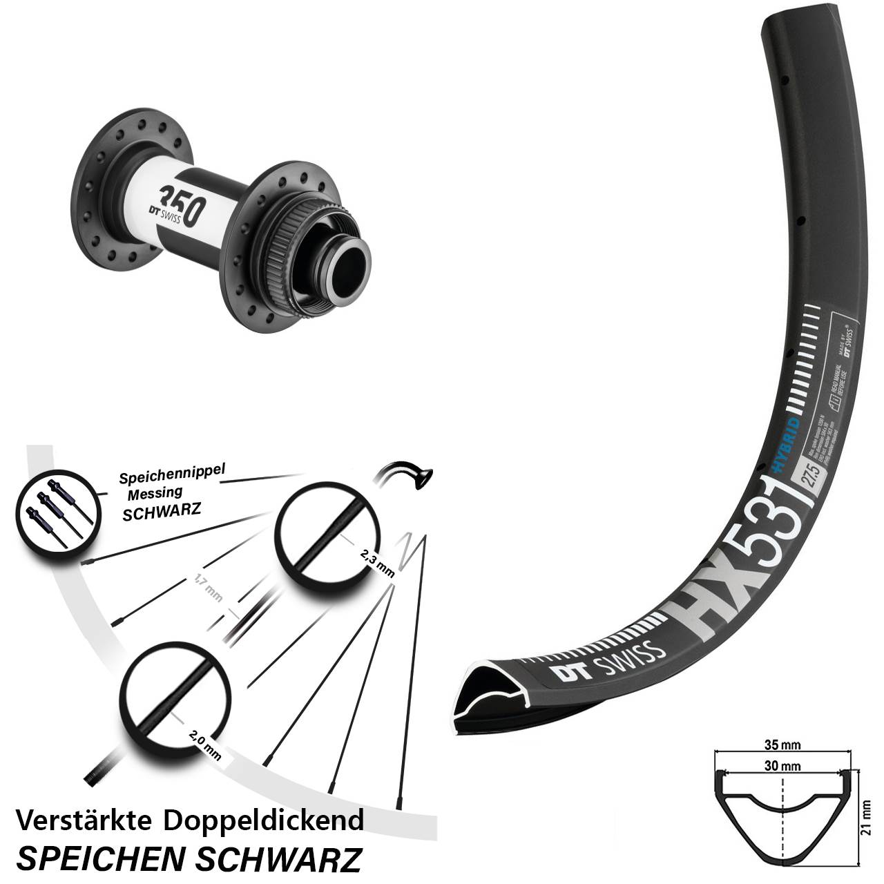 DT Swiss HX 531-350 29 Zoll Vorderrad Centerlock 15x100