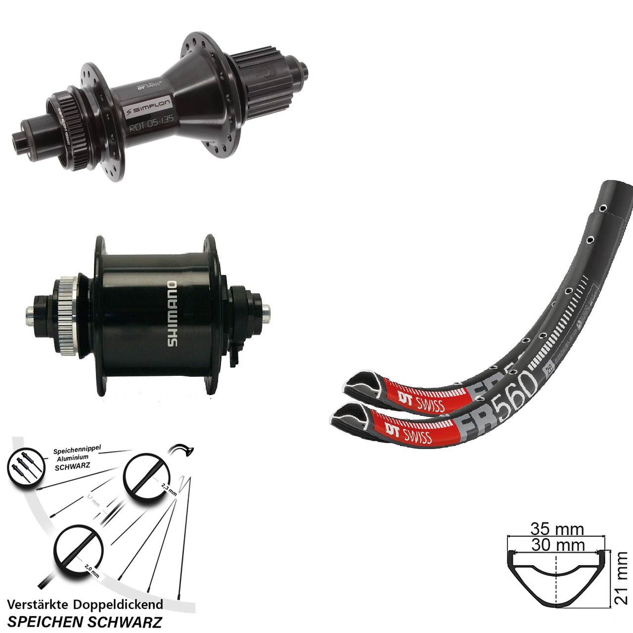26 Zoll DT Swiss FR560-370 Hybrid Shimano DH-UR700-3D Disc Laufradsatz QR Micro Spline