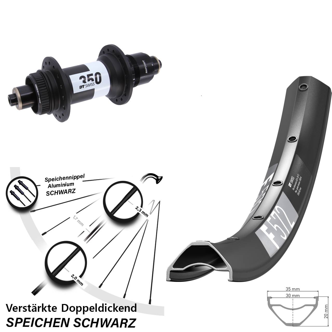 29 Zoll DT Swiss F 572-350 Centerlock Hinterrad für Schnellspanner XD