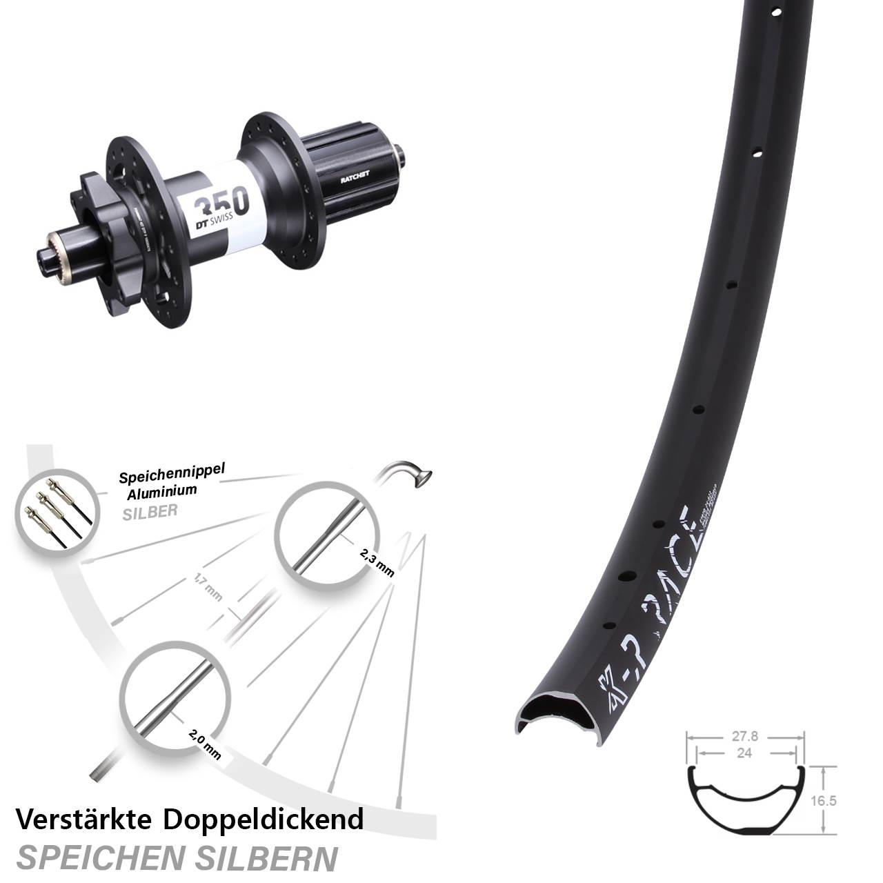 Hinterrad 6-Loch KX-R Race DT Swiss 350 8-11 fach HG für Schnellspanner