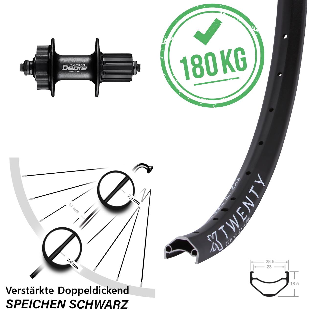 Disc Laufrad 20 Zoll KX Twenty Shimano Deore 8-11 fach für Schnellspanner