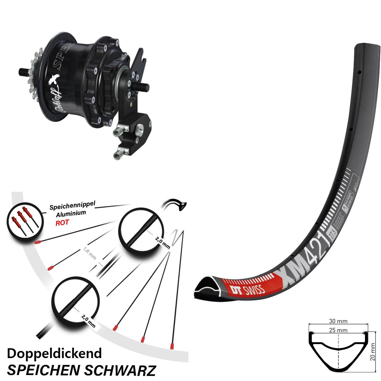 Hinterrad 27,5 Zoll DT Swiss XM 421 Disc Rohloff Speedhub 500/14 TS DB OEM2 Tandem schwarz