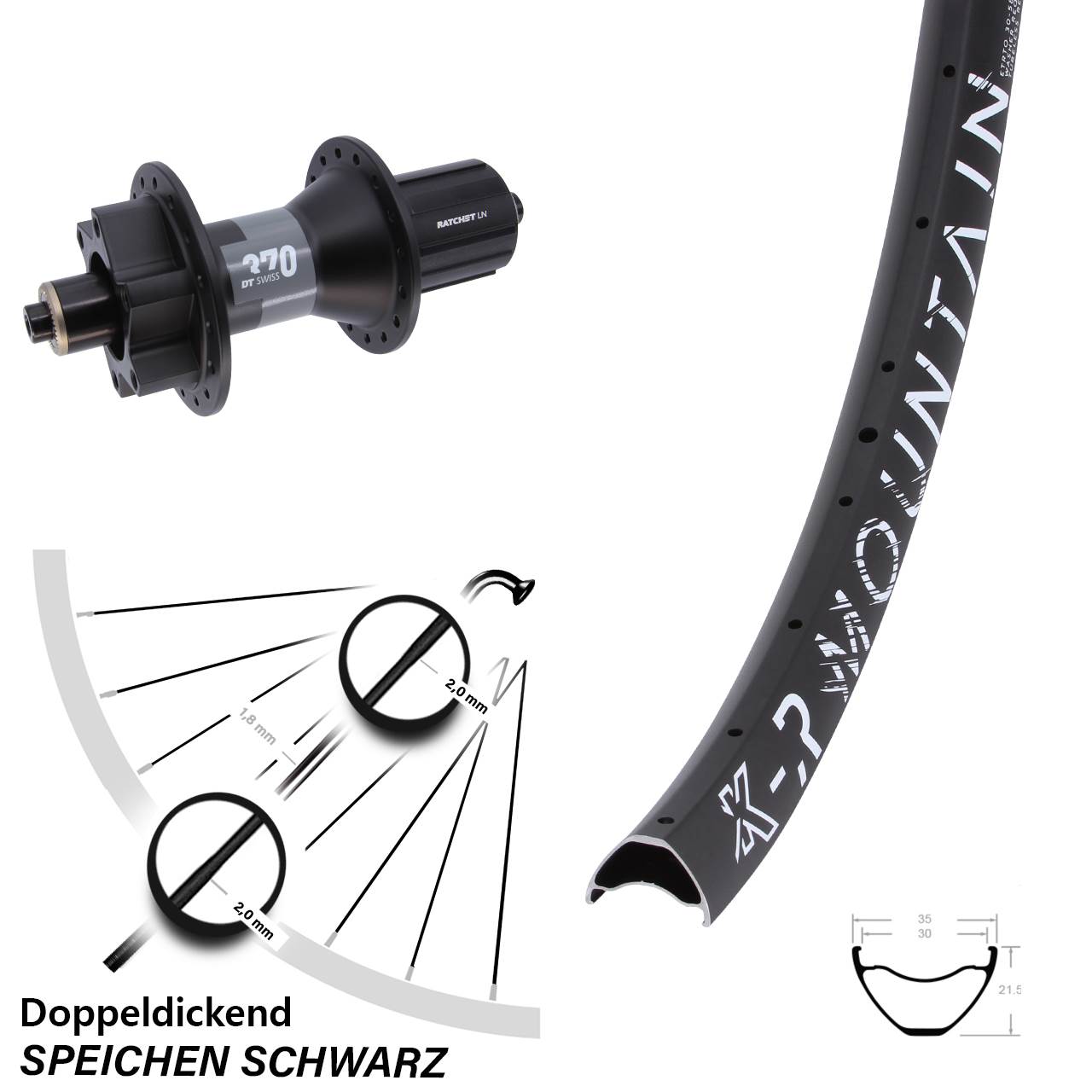 29 Zoll KX-R Mountain DT Swiss 370 Disc Laufrad QR Boost 8-11 fach
