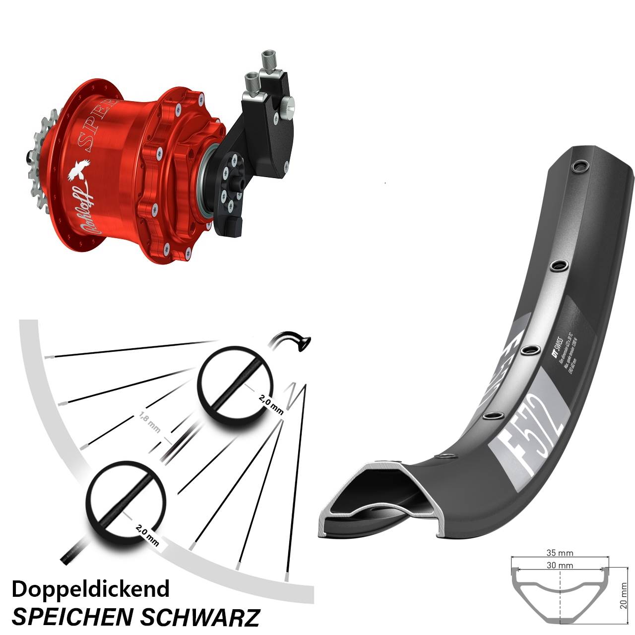 Hinterrad 29 Zoll DT Swiss F 572 Rohloff Speedhub 500/14 CC DB OEM Tandem rot