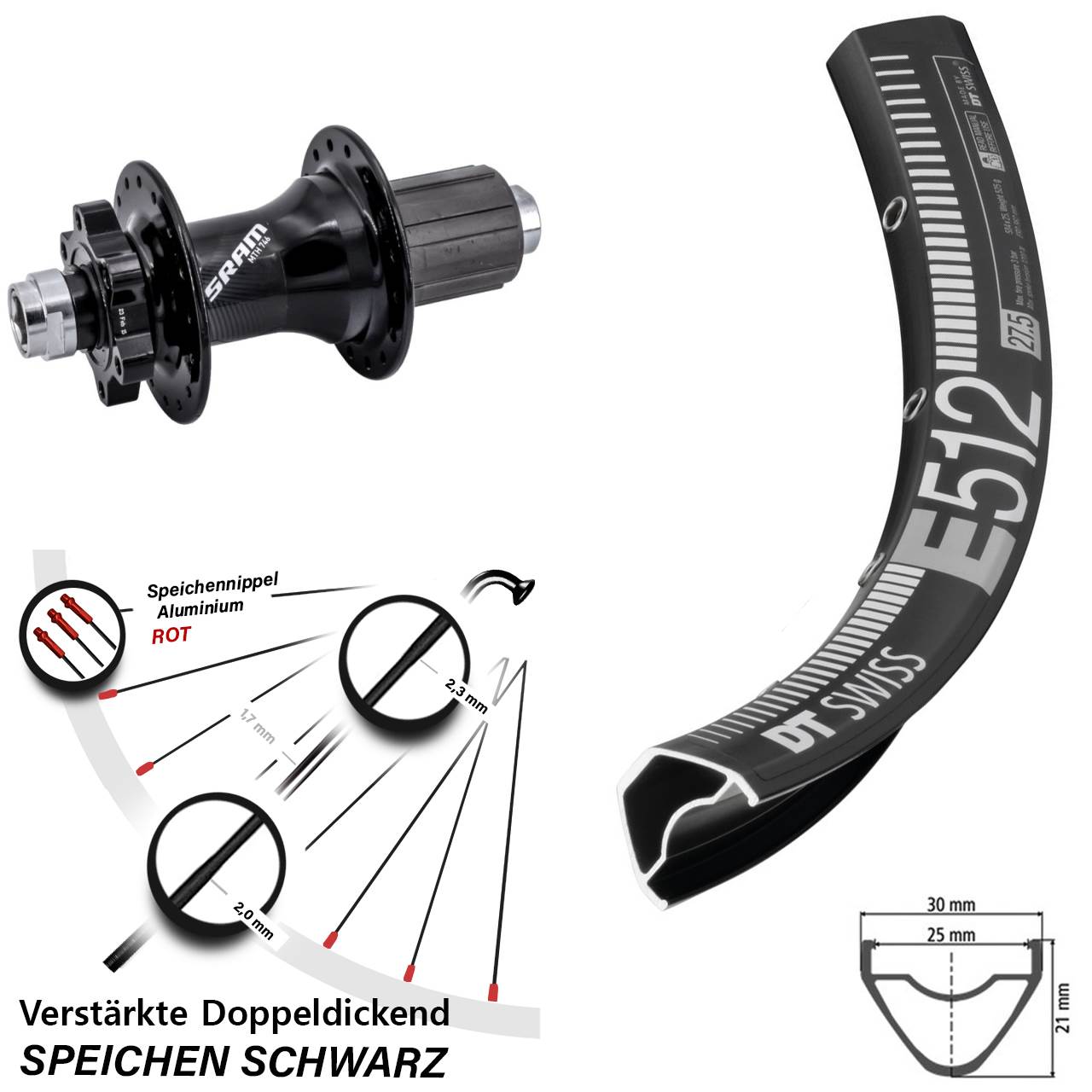 DT Swiss E512 Sram 746 27,5 Zoll Disc Hinterrad 12x148 8-11 fach HG