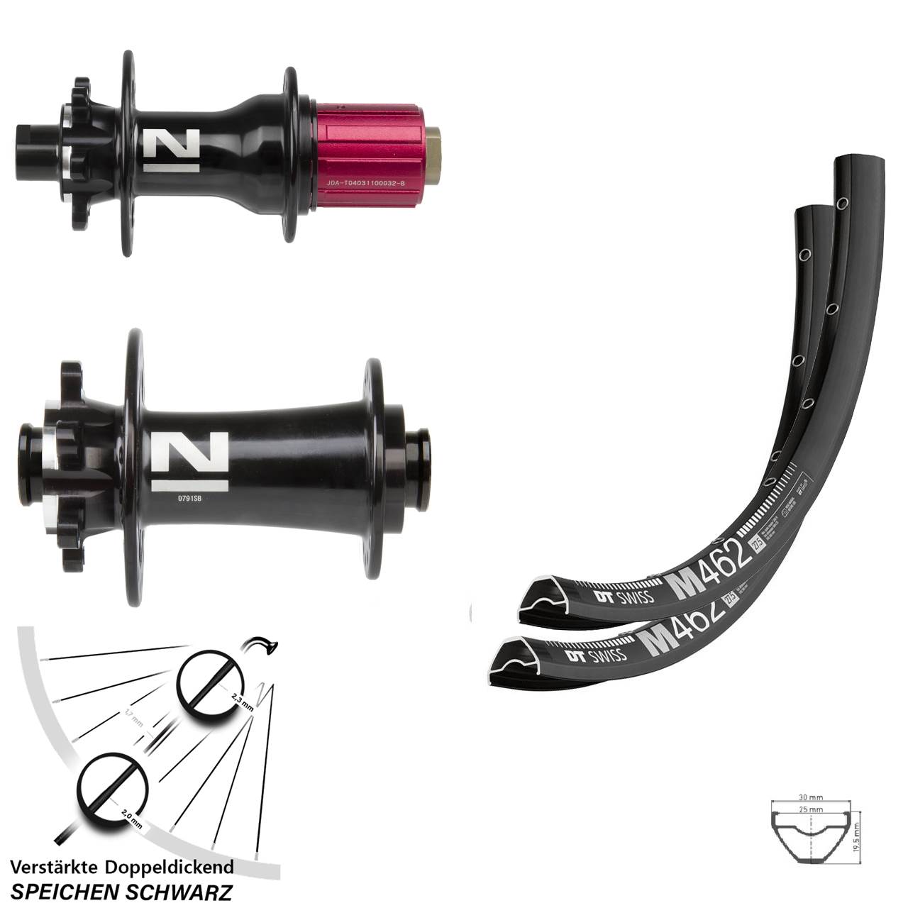 29 Zoll DT Swiss M462 Novatec D791 D792 Laufradsatz 6-Loch 15x100 12x142 8-12 fach