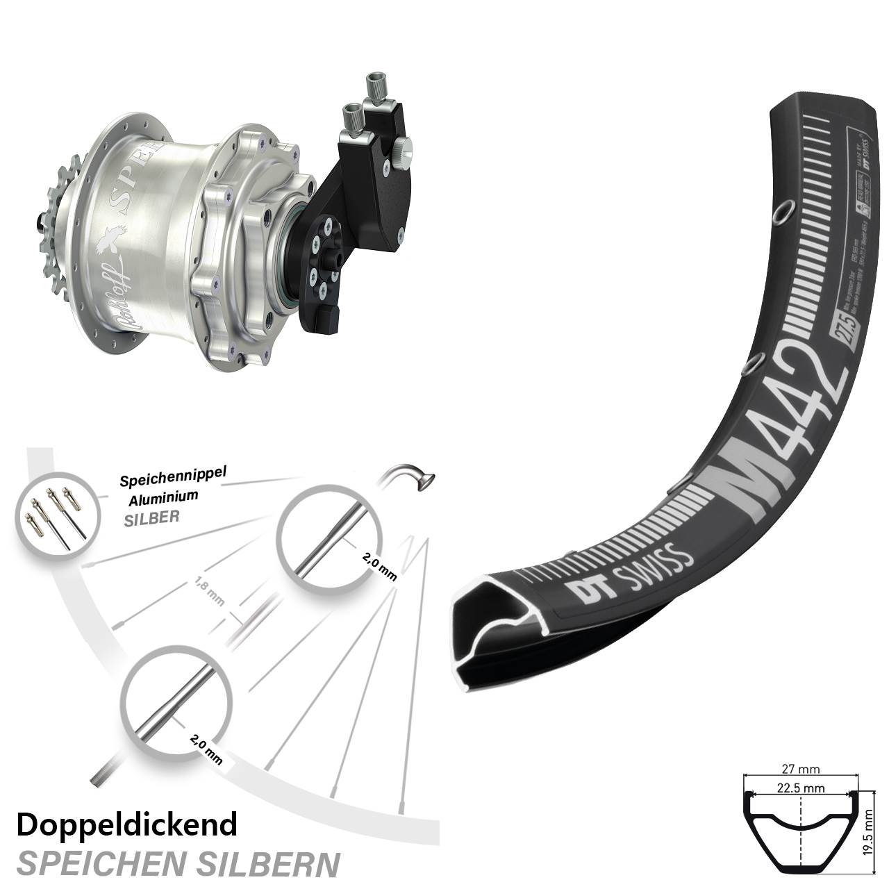 Disc Hinterrrad 28 Zoll DT Swiss M 442 Rohloff 500/14 CC DB OEM Tandem