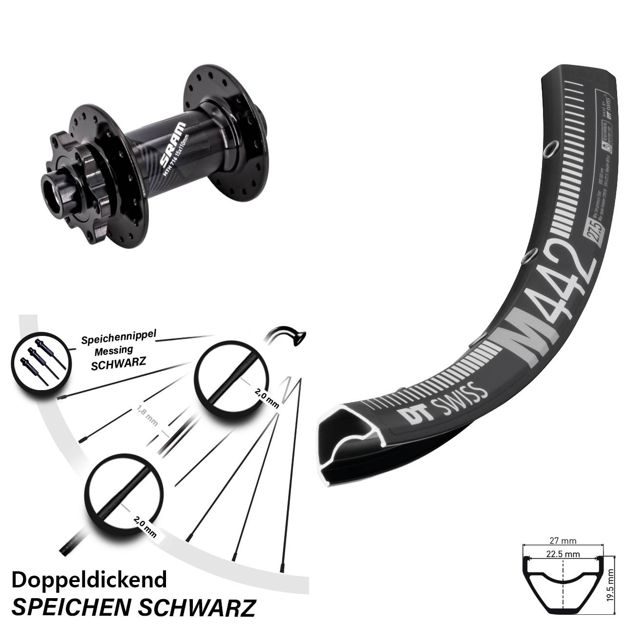 Boost Disc Laufrad 15x110 28-29 Zoll DT Swiss M442 Sram 716