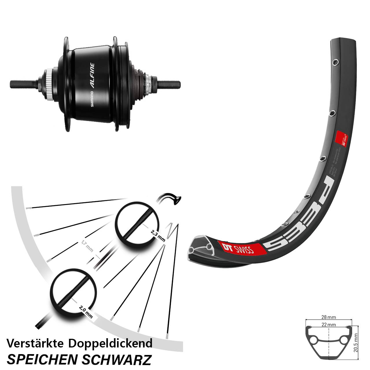 DT Swiss 533D Shimano Alfine 8 Gang 28-29 Zoll Hinterrad
