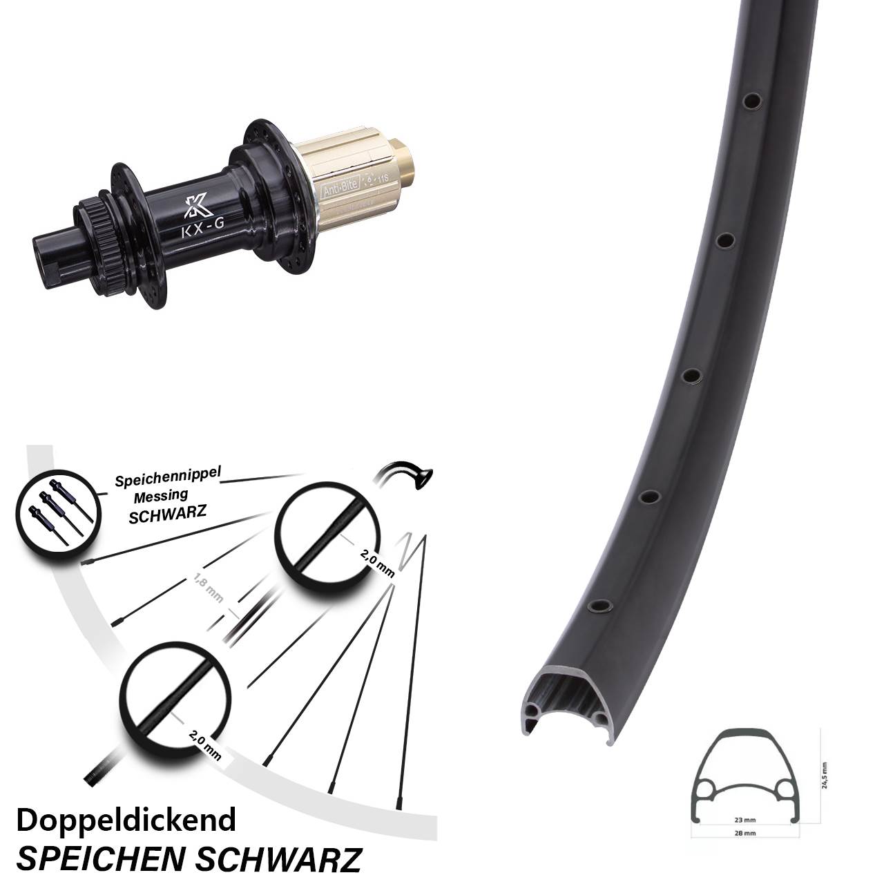 Ambrosio Sport 28 Zoll Hinterrad KX-G 8-12 fach 12x142