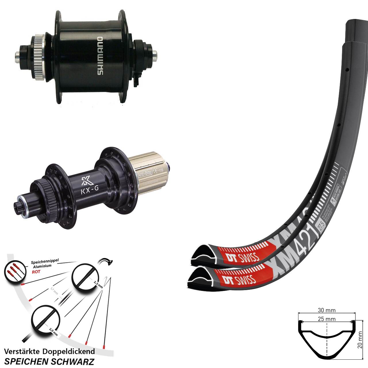 DT Swiss XM421 KX-G Shimano DH-UR700 29 Zoll Centerlock Laufradsatz QR 8-12 fach HG