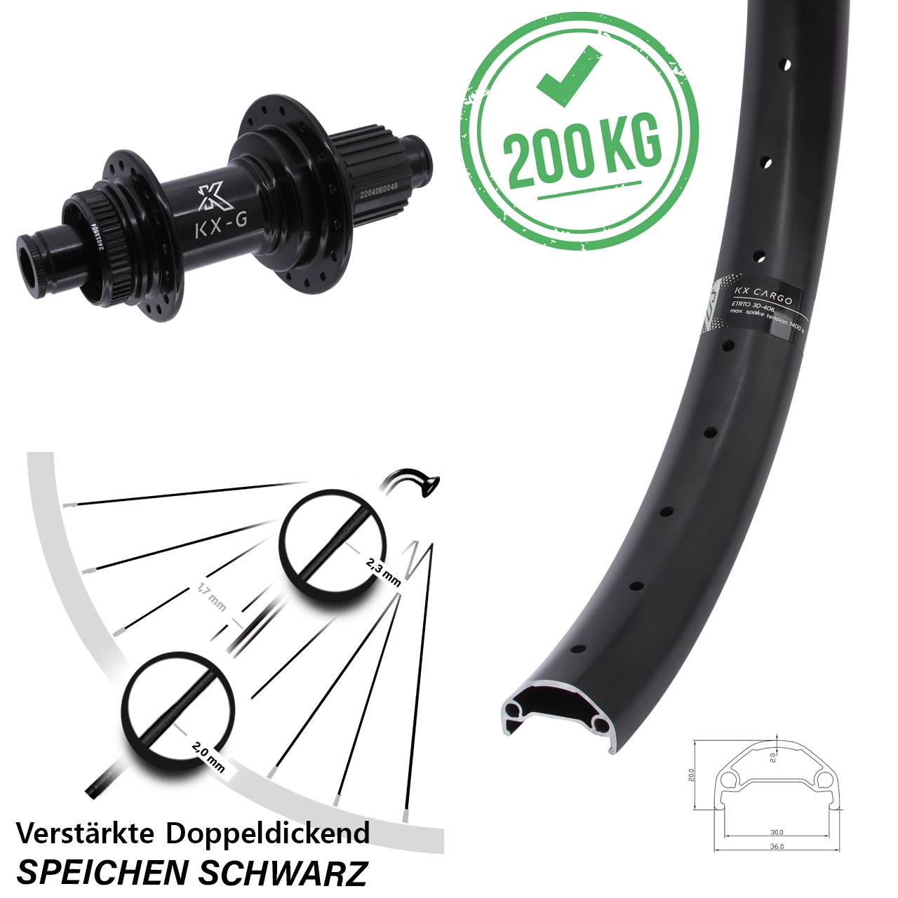 Centerlock Hinterrad 12x142 29 Zoll KX-GS Cargo Heavy Duty Shimano Micro Spline