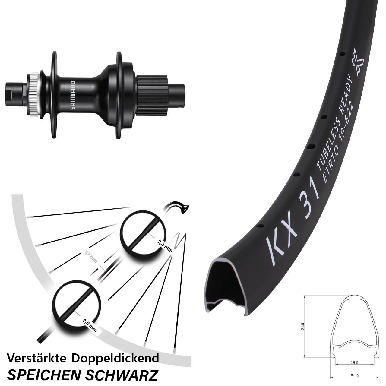 Disc Laufrad 12x142 28 Zoll KX 31 Shimano FH-MT510 Shimano Micro Spline