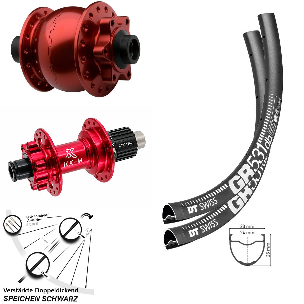 DT Swiss GR531 KX-M rot SON 28 Zoll Disc Laufradsatz 15x100 12x142 Micro Spline