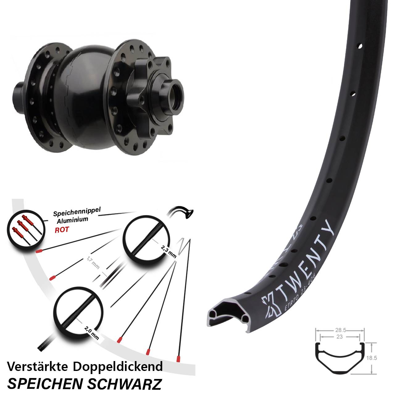 Boost Disc Dynamo-Vorderrad 15x110 20 Zoll KX Twenty SON 28