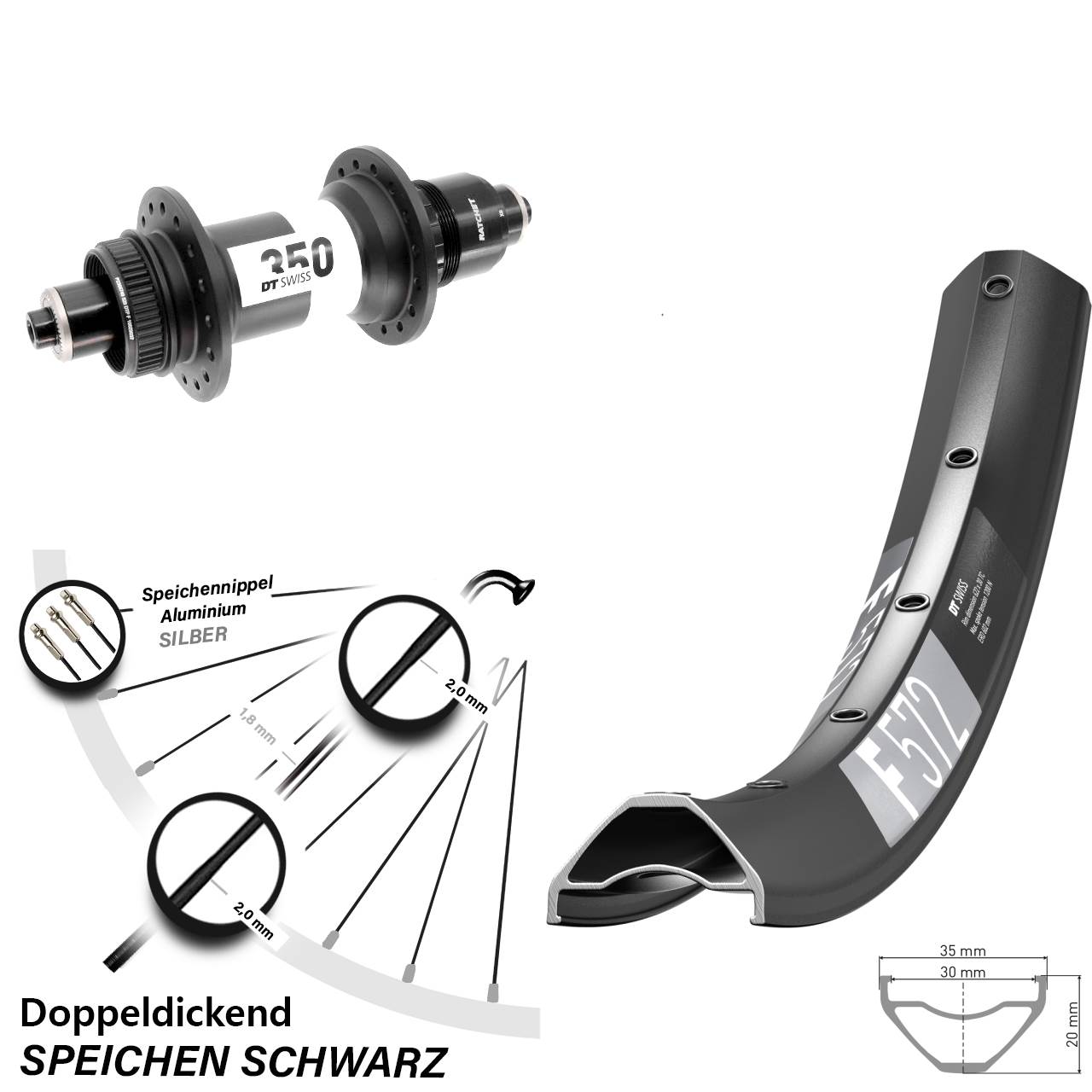 DT Swiss F 572-350 650B Centerlock Hinterrad für Schnellspanner Boost SRAM XD