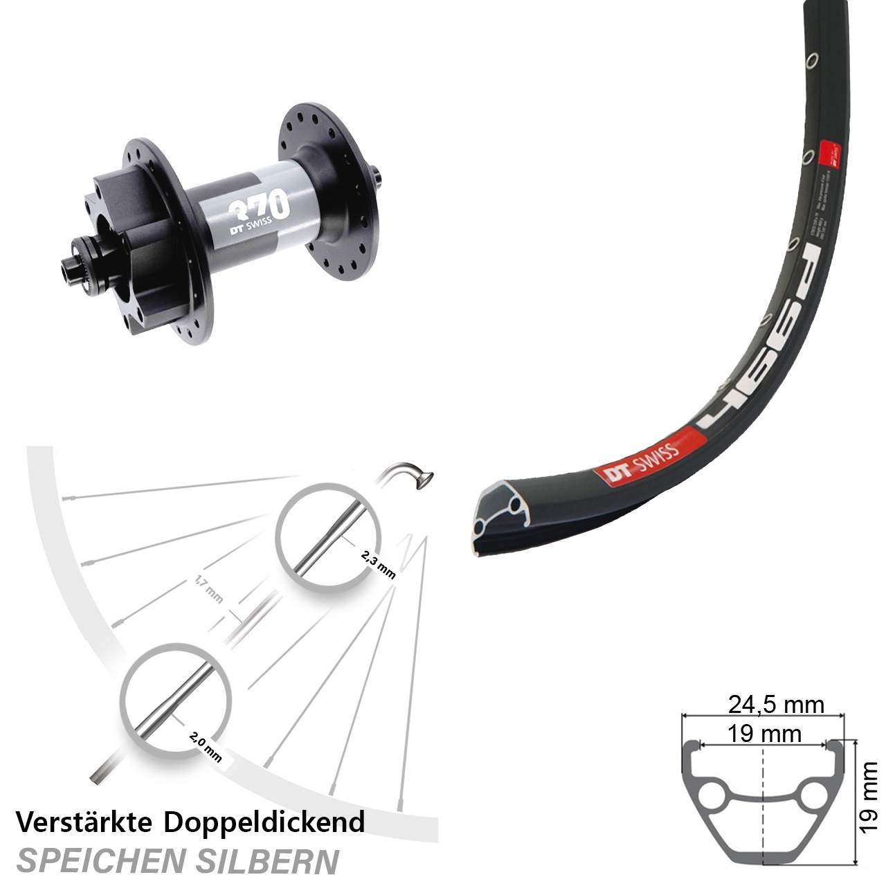 Vorderrad 6-Loch 28-29 Zoll DT Swiss 466-370 für Schnellspanner
