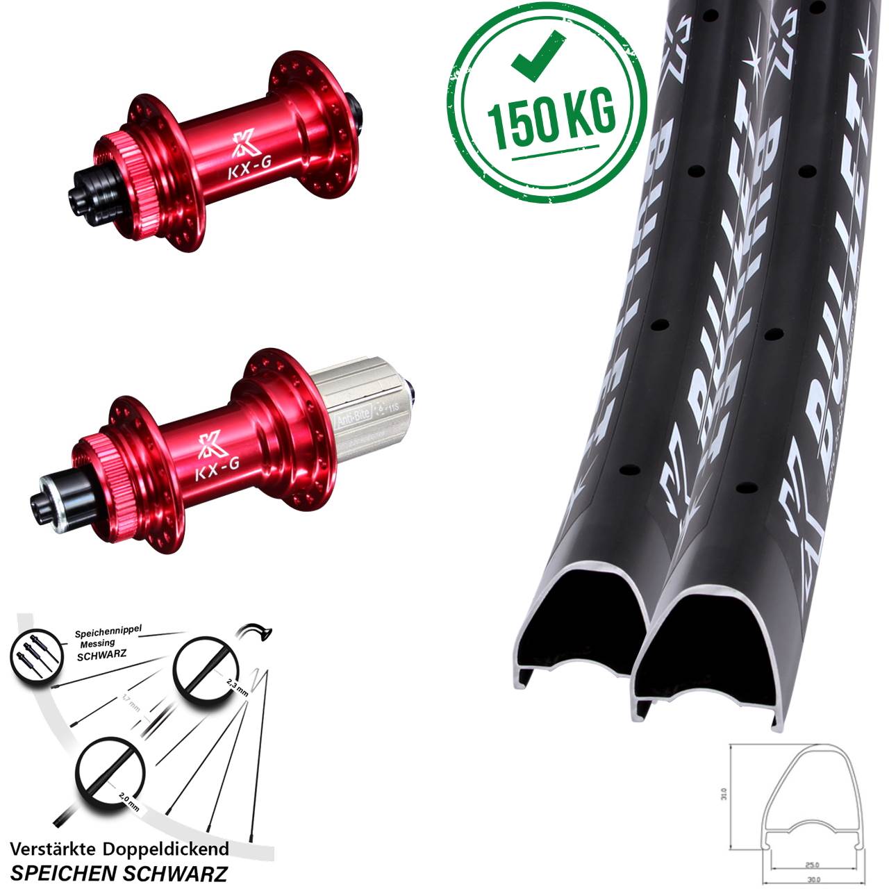 28-29 Zoll KX-G Bullet OS rot Disc Laufradsatz QR 8-12 fach