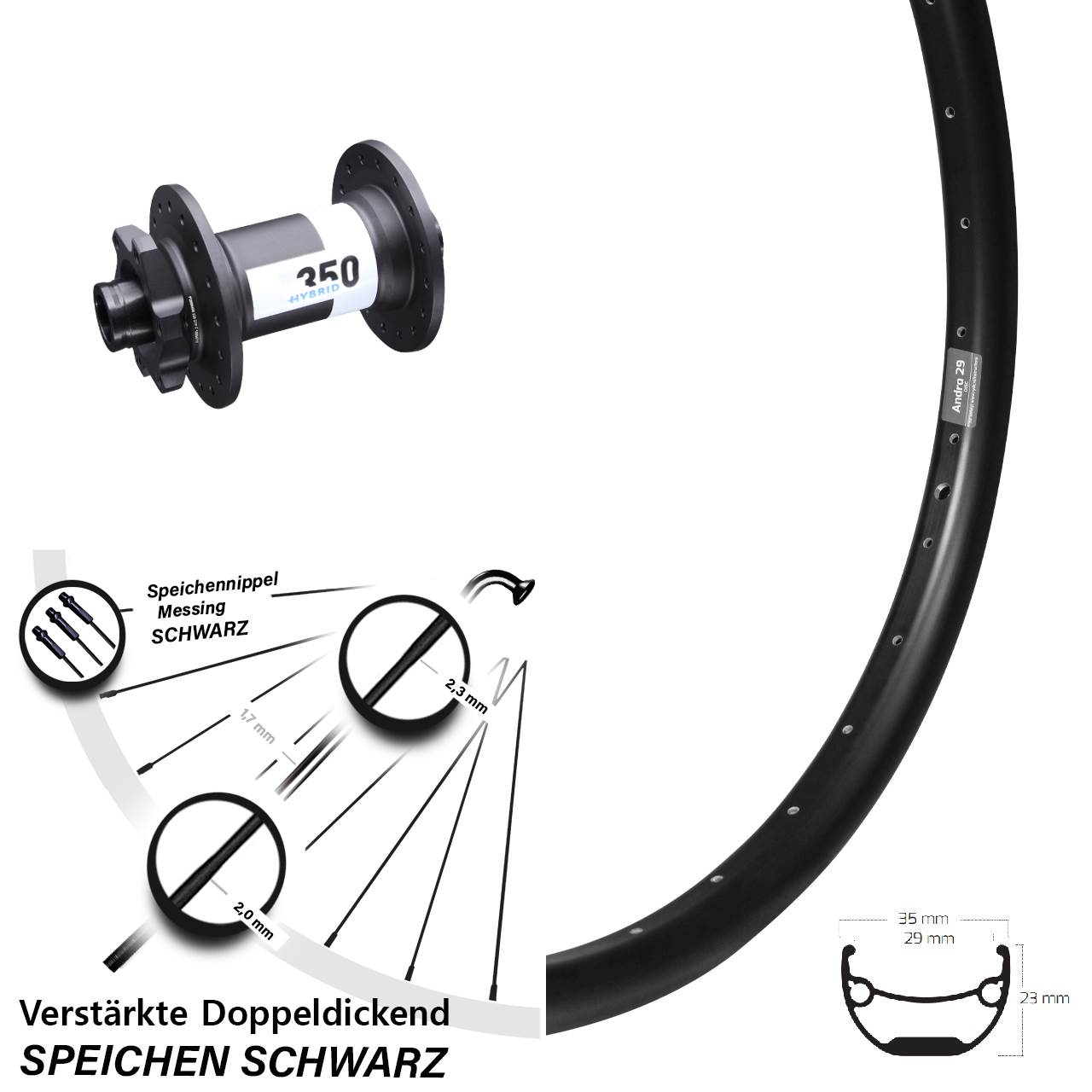 Vorderrad Ryde Andra 29 Zoll DT Swiss 350 Hybrid 15x110 Boost 6-Loch