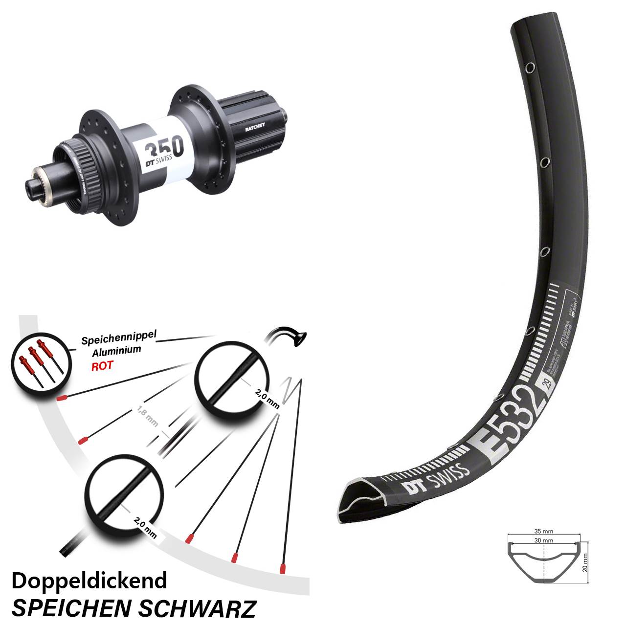 DT Swiss E 532-350 27,5 Zoll Disc Laufrad QR Boost 8-11 fach