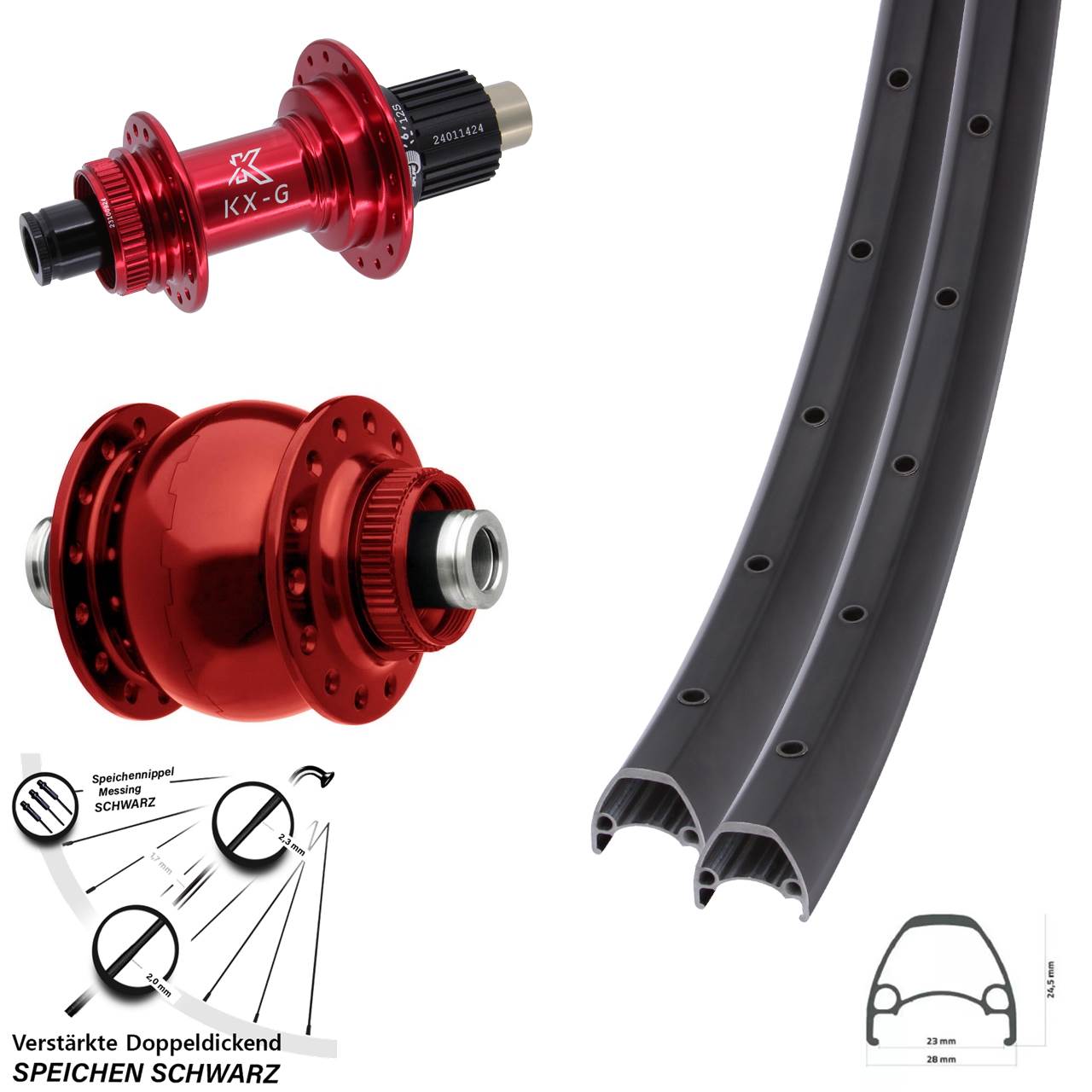 Laufradsatz Centerlock 12x100/142 29 Zoll Ambrosio Sport KX-G rot SON 28 Micro Spline