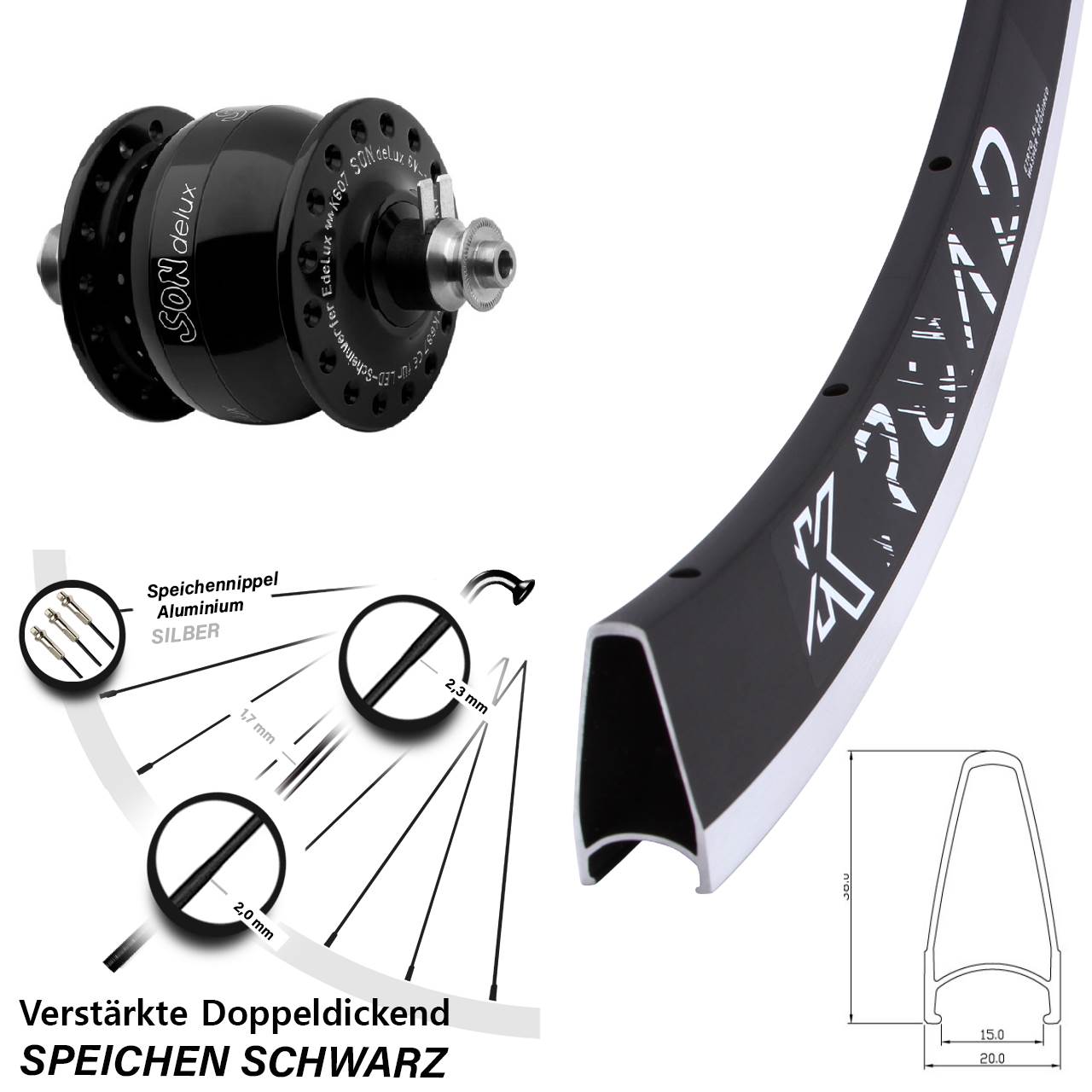 Nabendynamolaufrad 28 Zoll KX Road SONdelux für Schnellspanner