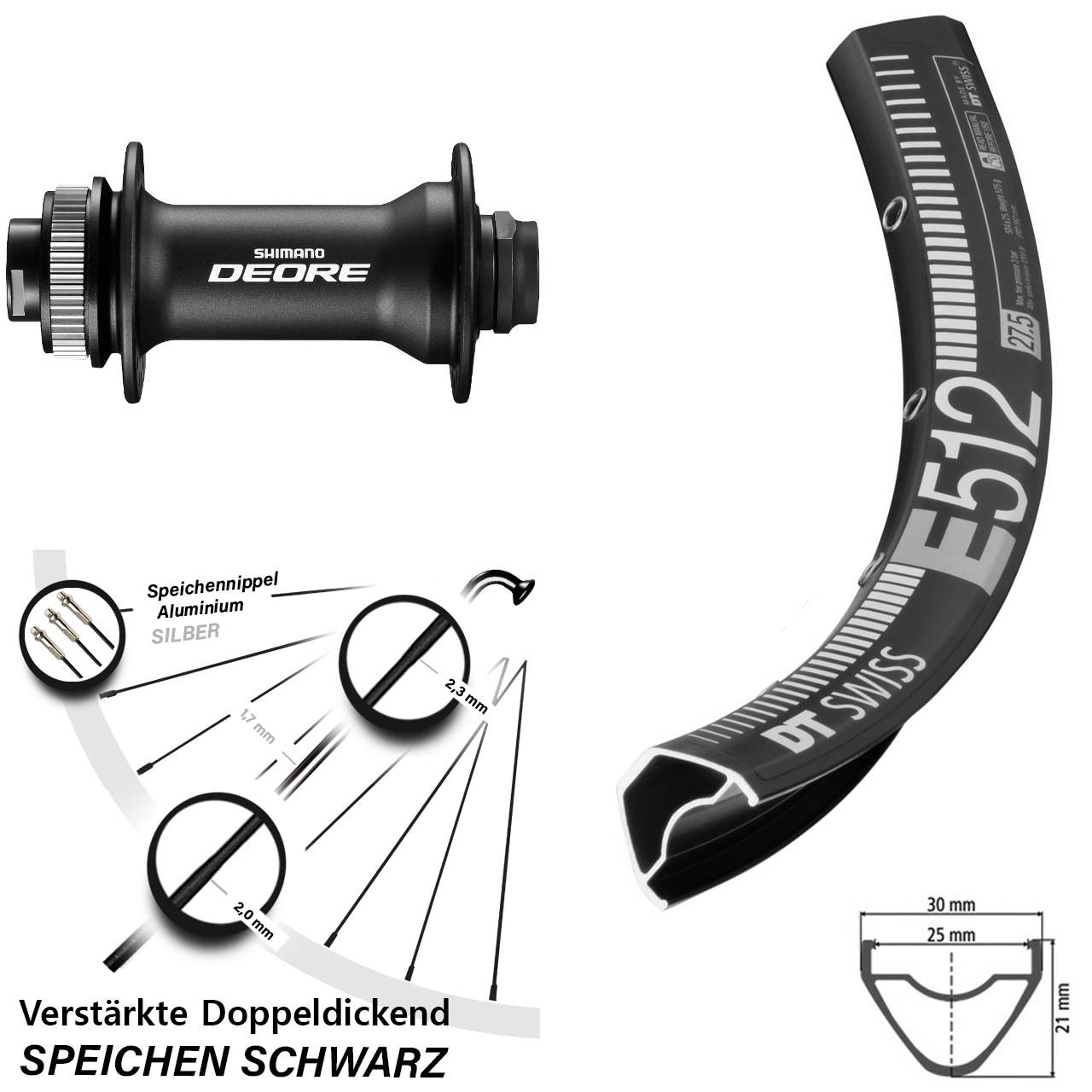 Boost Disc Vorderrad 15x110 29 Zoll DT Swiss E512 Shimano Deore