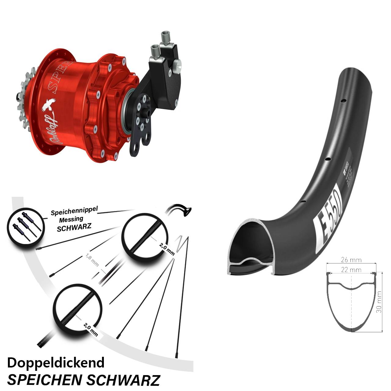 Hinterrad 28 Zoll DT Swiss E 550 Rohloff Speedhub 500/14 CC DB Tandem rot