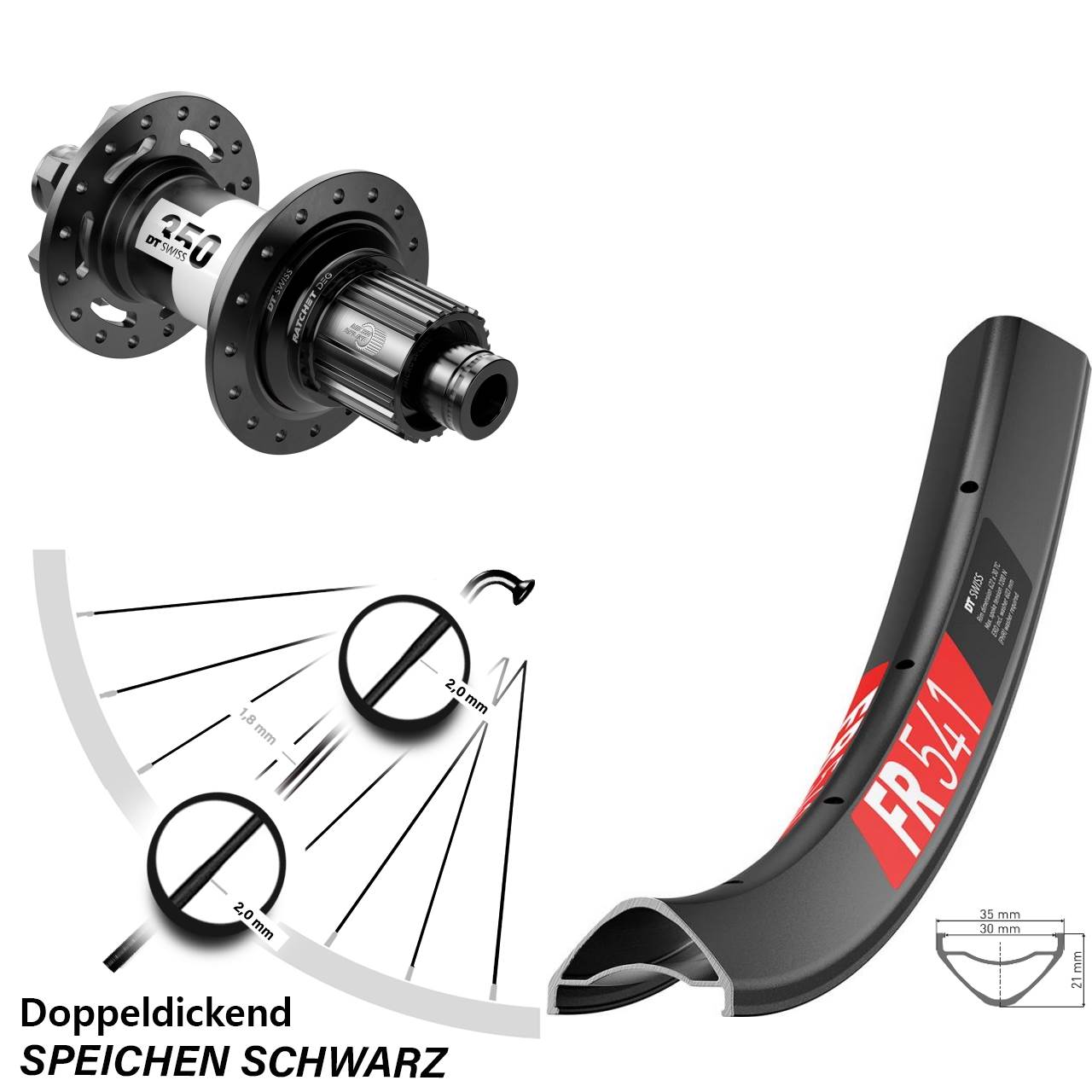 27,5 Zoll Disc Hinterrad DT Swiss FR 541 350 DEG 72 Boost Micro Spline