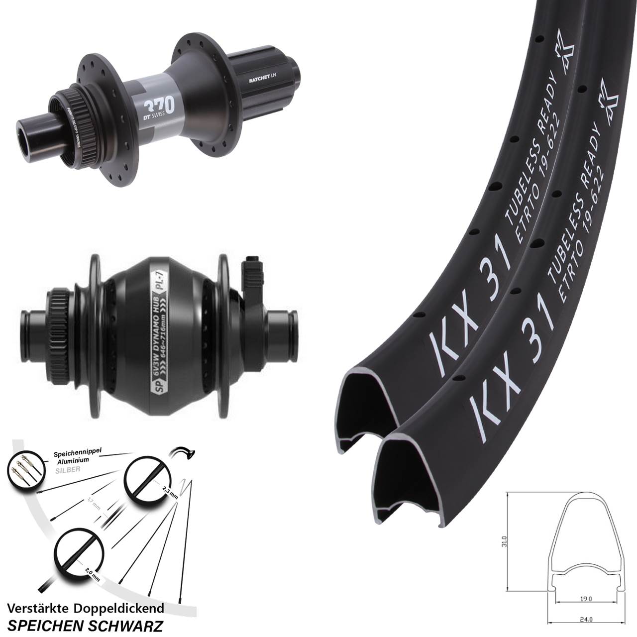 Disc Laufradsatz 12x100/142 28 Zoll KX 31 DT Swiss 370 Shutter PL-7 11-12 fach