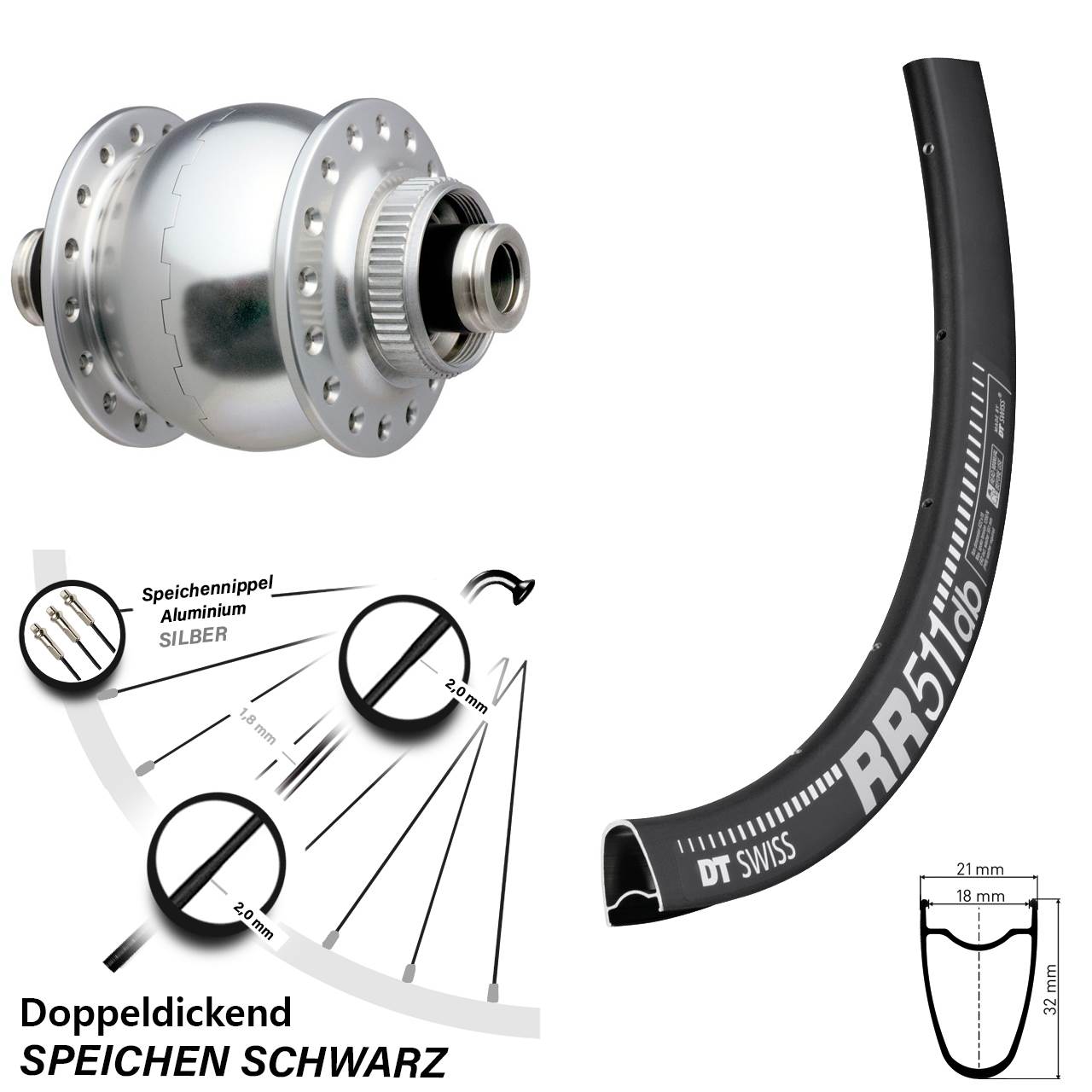 Disc Nabendynamovorderrad DT Swiss RR 511 SON 28 Zoll 12x100