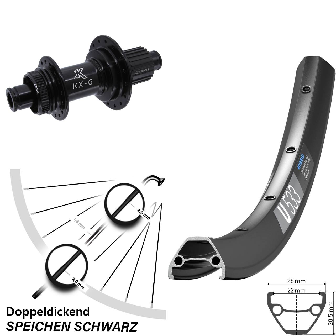 27,5 Zoll DT Swiss U533 Hinterrad KX-GS Micro Spline 12x142