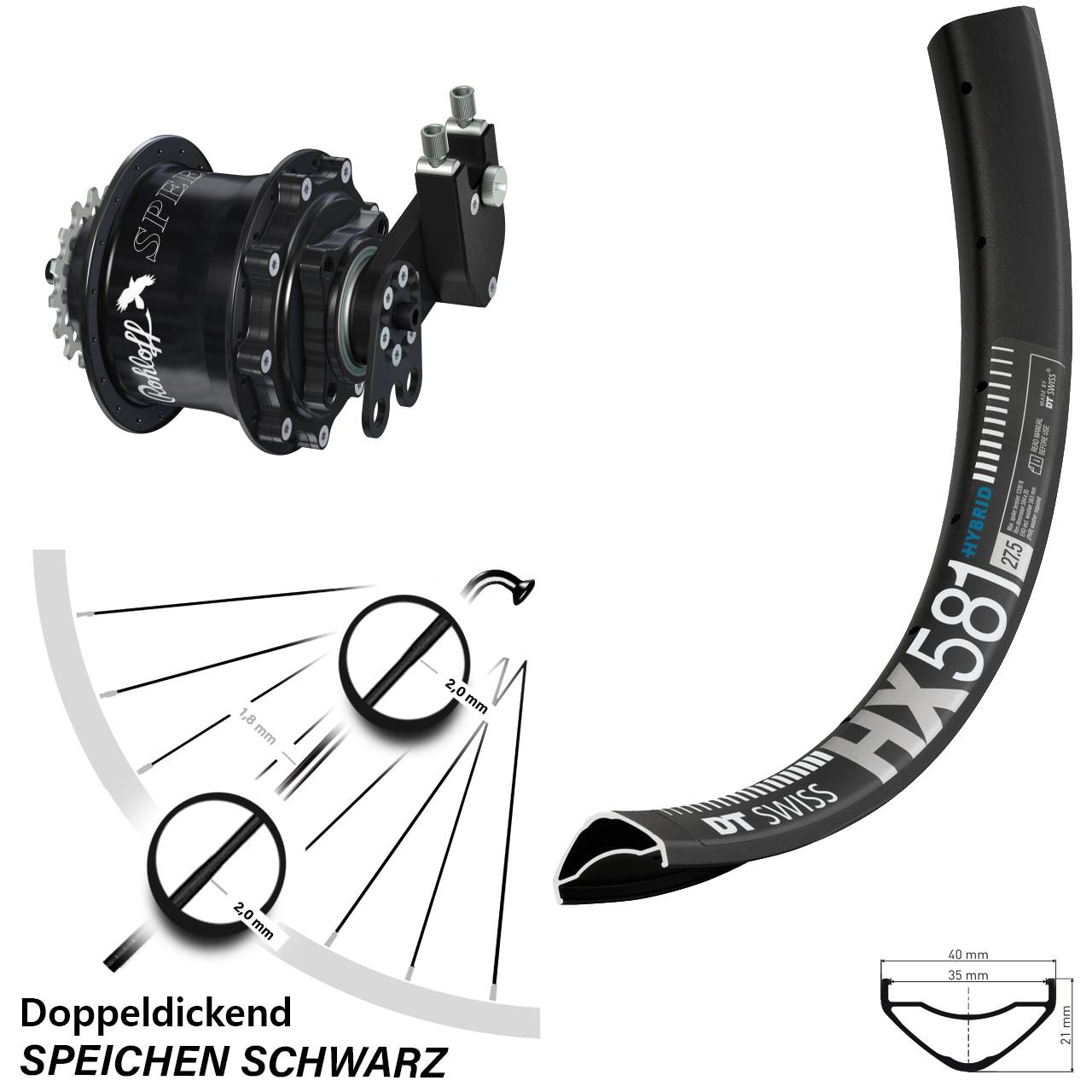 DT Swiss HX 581 Rohloff Speedhub CC DB 27,5 Zoll Disc Laufrad