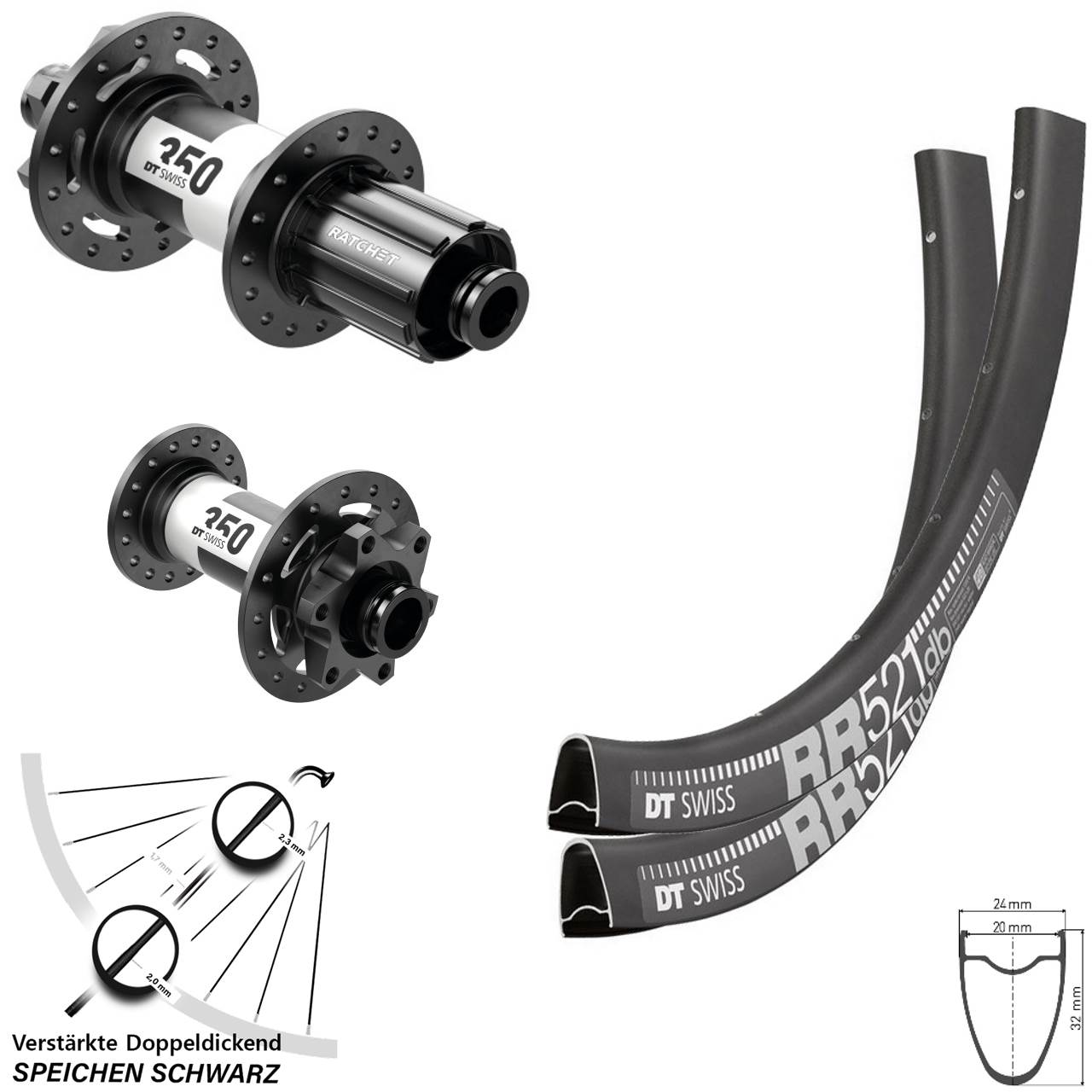 Disc Laufradsatz 28 Zoll DT Swiss RR 521 350 8-11 fach HG 15x100 12x142