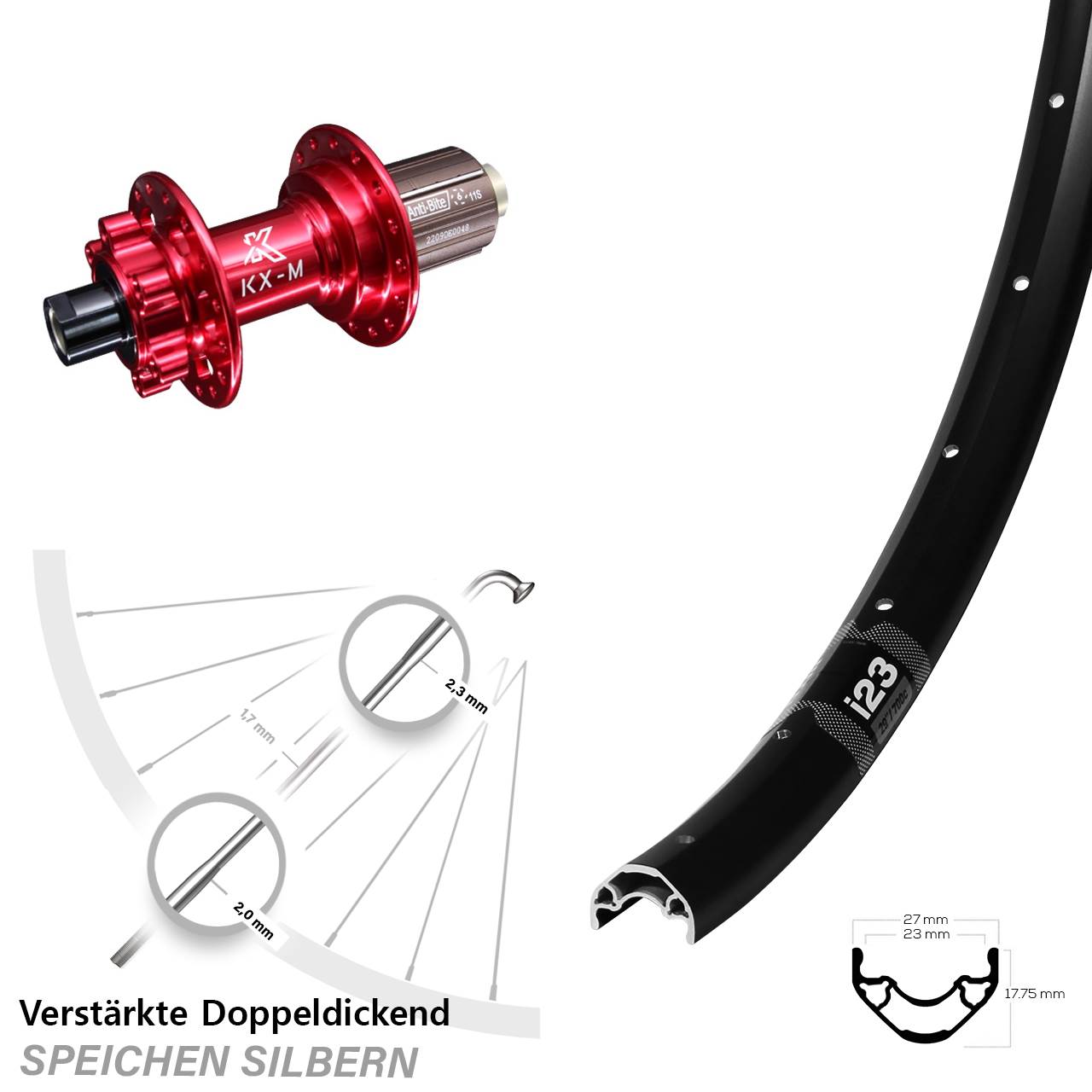 WTB i23 KX-M rot 29 Zoll Disc Laufrad 12x142 8-12 fach