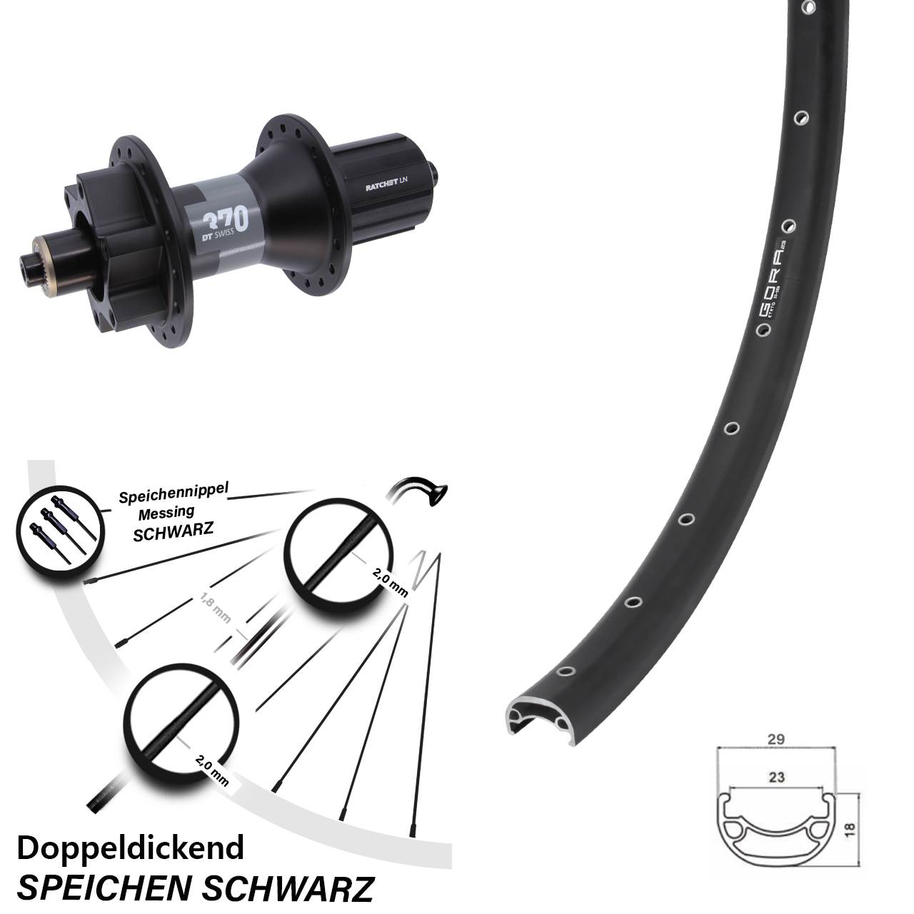 26 Zoll Gora 23 DT Swiss 370 Hinterrad 6-Loch QR 8-11 fach