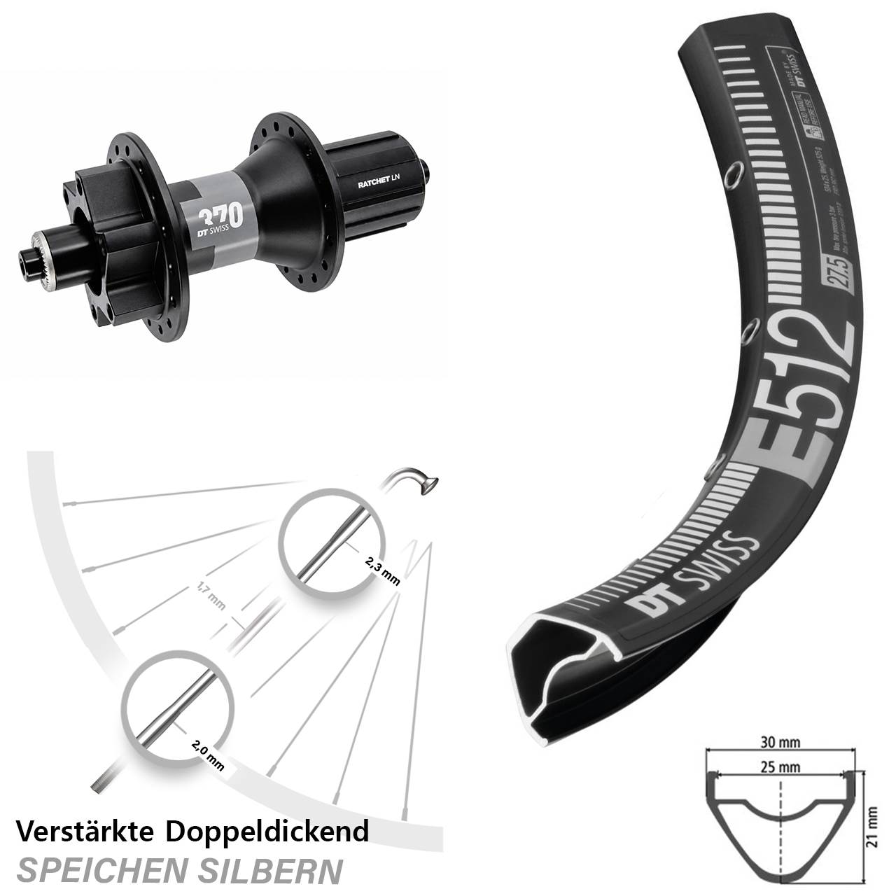 29 Zoll 6-Loch Hinterrad QR DT Swiss E512-370 8-11 fach HG