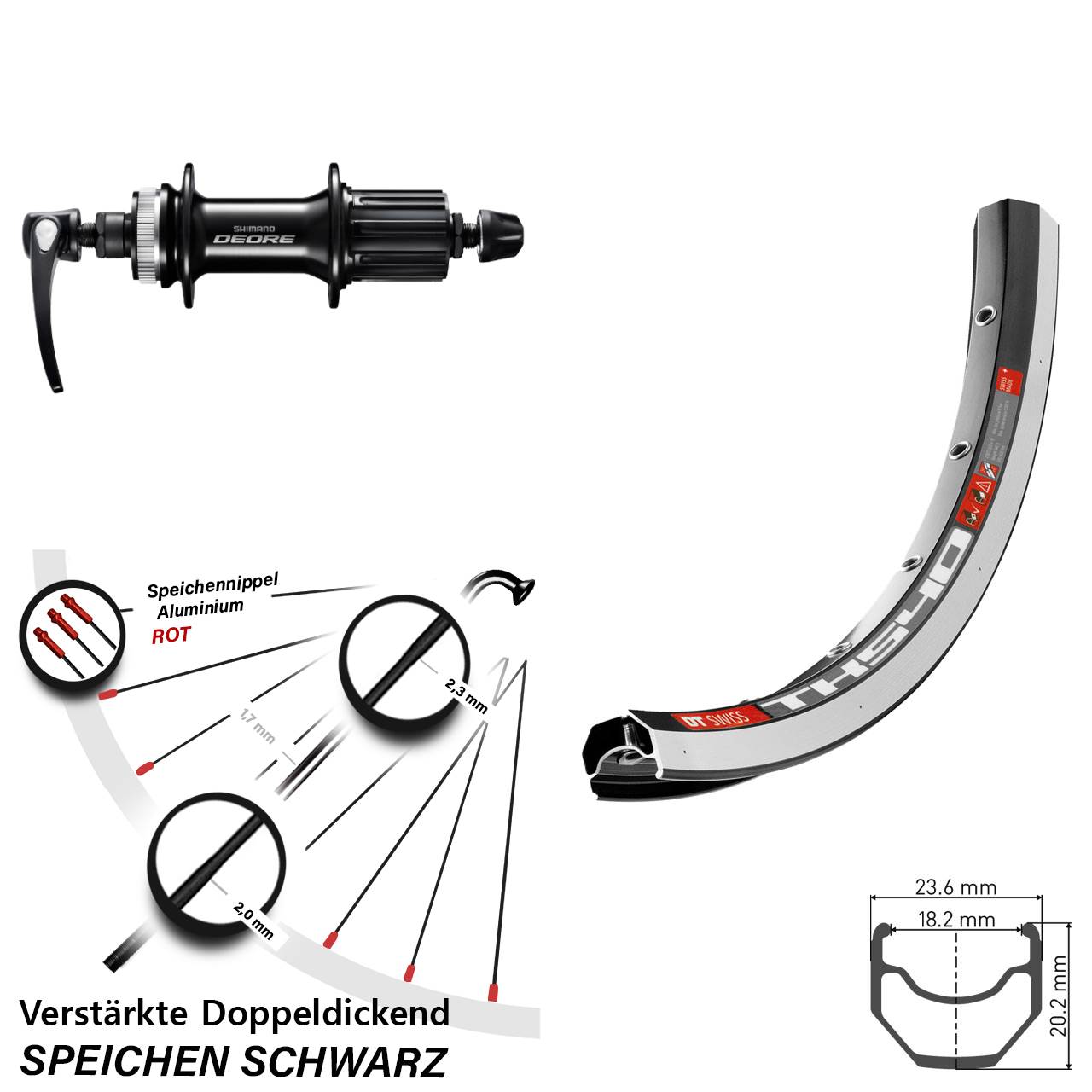 Hinterrad für Schnellspanner 28 Zoll DT Swiss TK540 Deore FH-M6000 8-11 fach HG