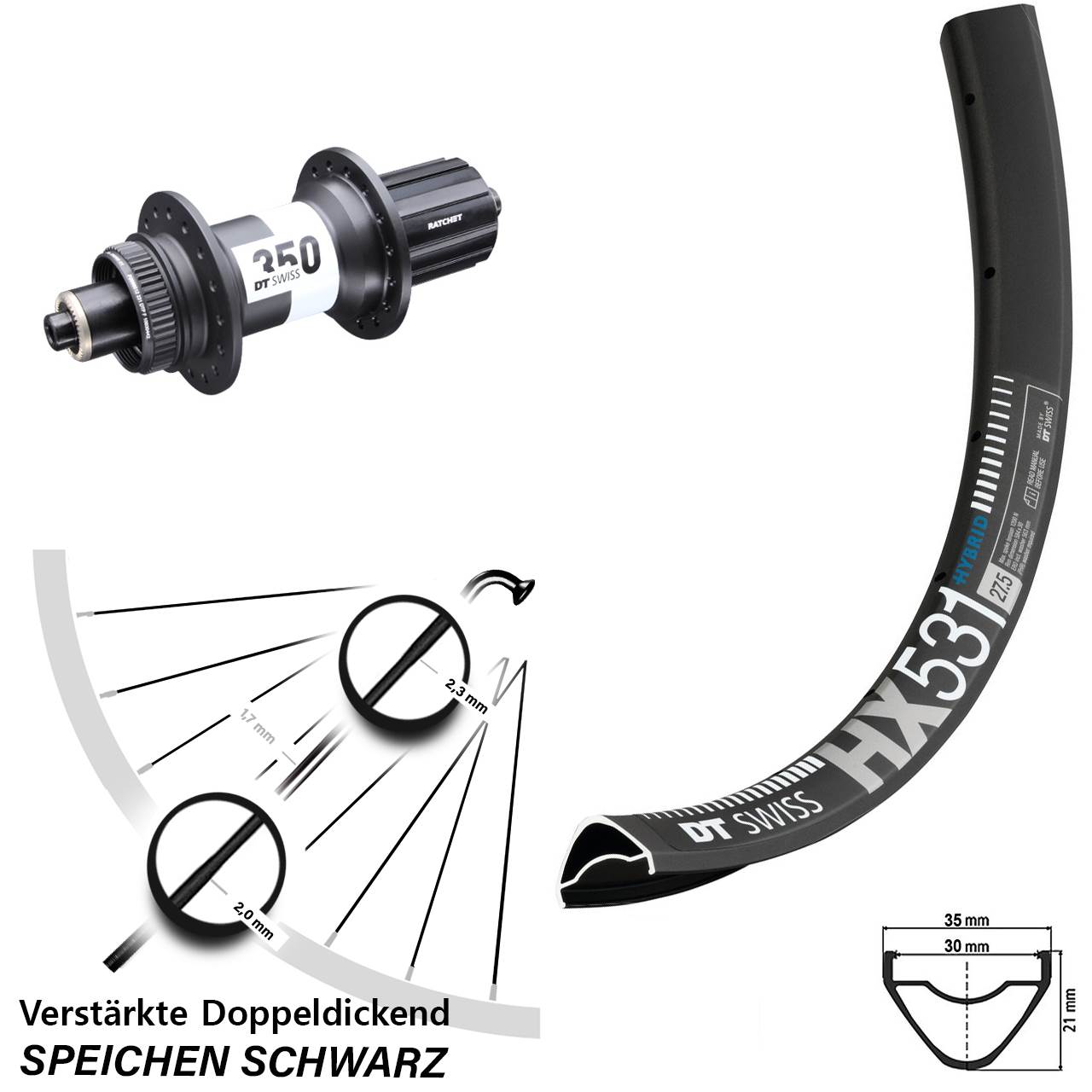 DT Swiss HX 531 DT Swiss 350 Ratchet 36 29 Zoll Disc Hinterrad QR 8-11 fach