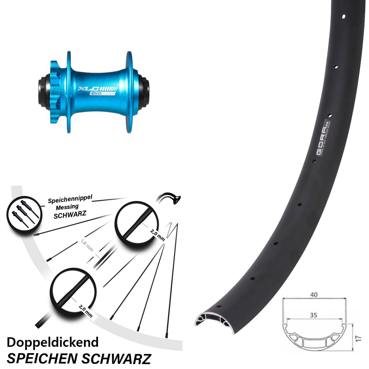 Vorderrad 6-Loch 27,5 Zoll Gora 35 XLC Evo blau 15x100