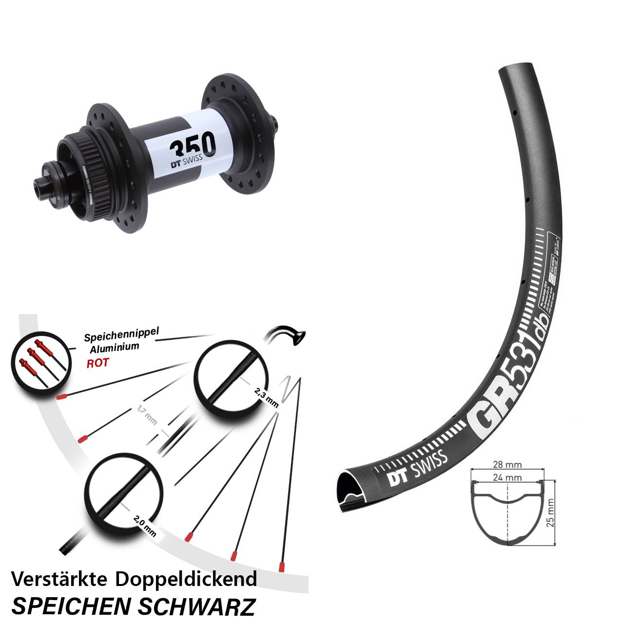 Centerlock Vorderrad 28 Zoll DT Swiss GR 531-350 QR