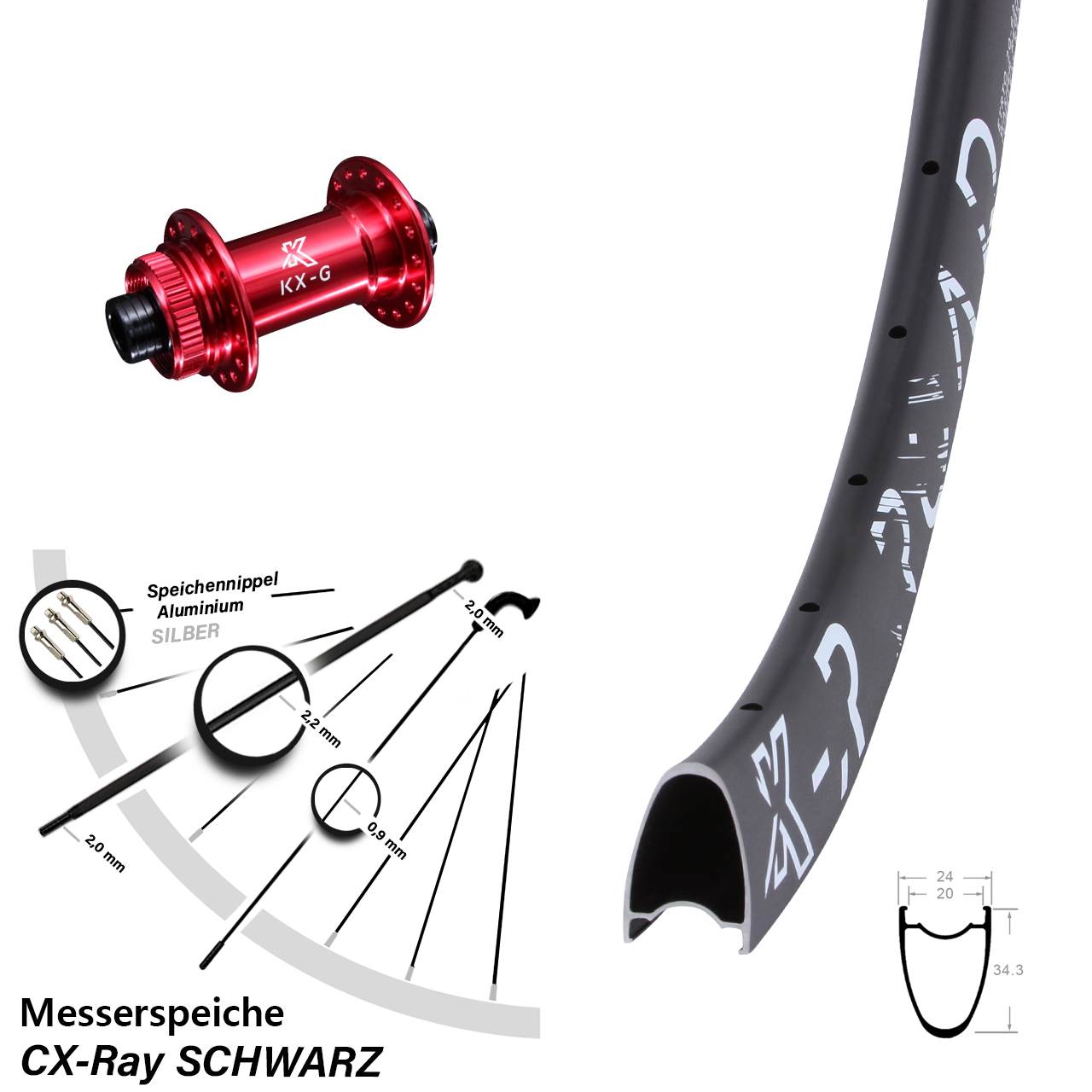 KX-R Road Messerspeiche rot 28 Zoll Disc Vorderrad 12x100 CX-Ray