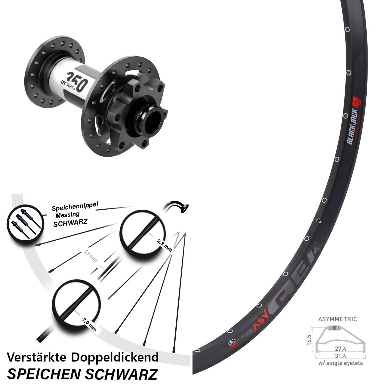Boost Vorderrad 6-Loch 15x110 27,5 Zoll Rodi Ready 27 DT Swiss 350