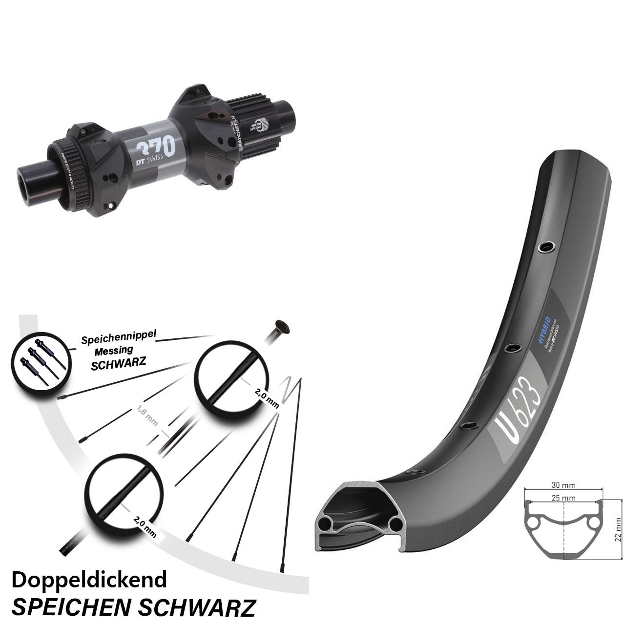 Disc Hinterrad 29 Zoll DT Swiss U623-370 Micro Spline 12x148