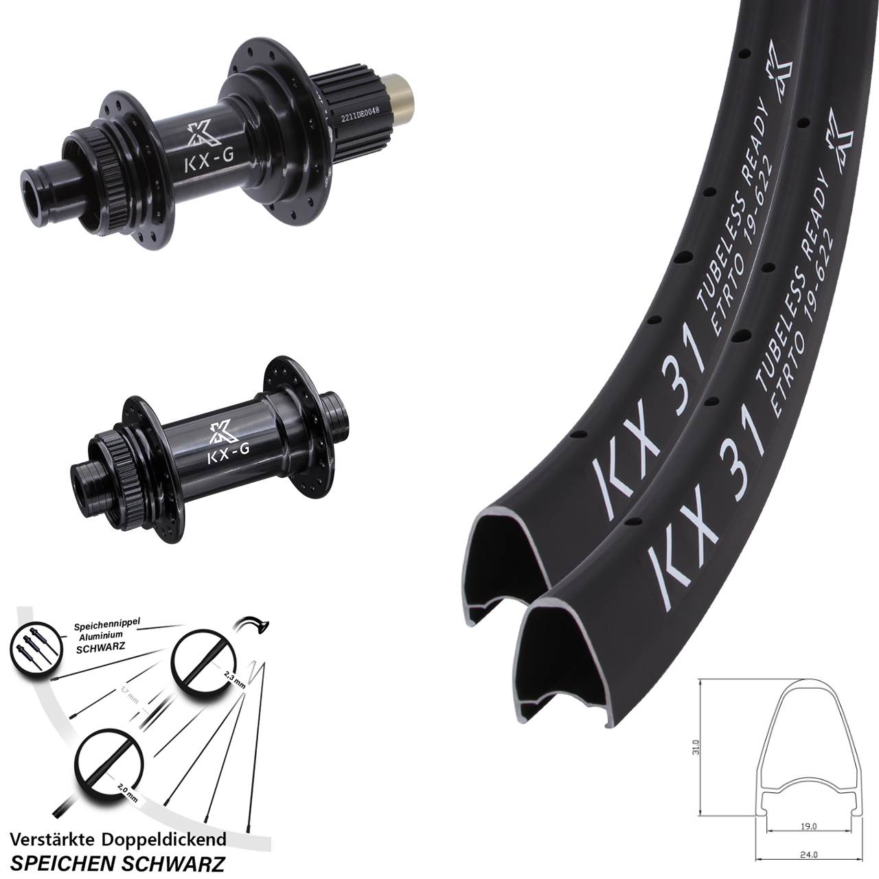 Disc Laufrad-Satz 15x100 12x142 28 Zoll KX-G 31 Micro Spline schwarz