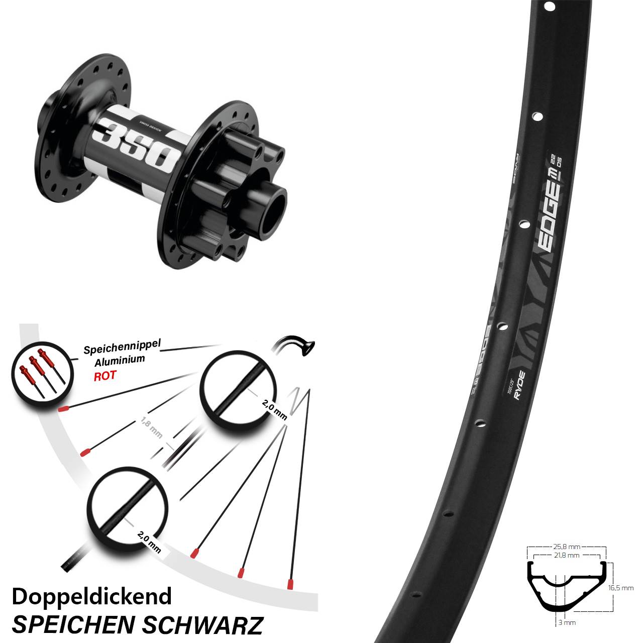 Boost 6-Loch Vorderrad 15x110 28-29 Zoll Ryde Edge M22 OS DT Swiss 350