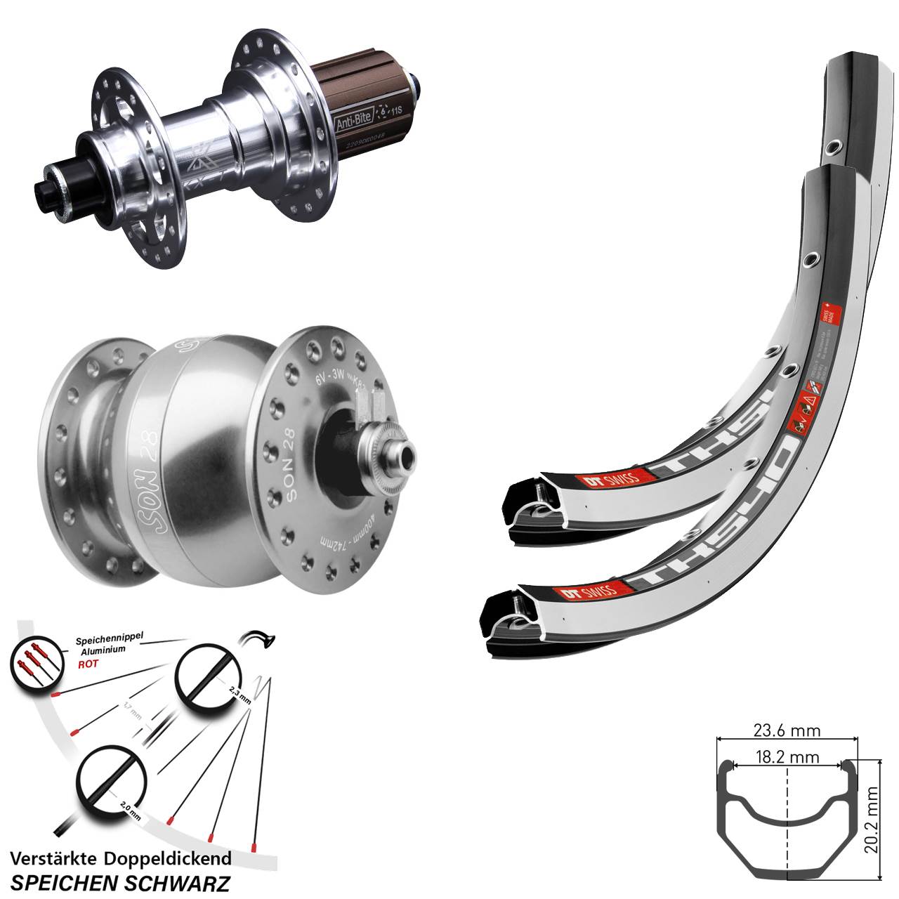 Laufrad-Satz SON 28 Zoll DT Swiss TK 540 KX-T silbern 8-12 fach für Schnellspanner